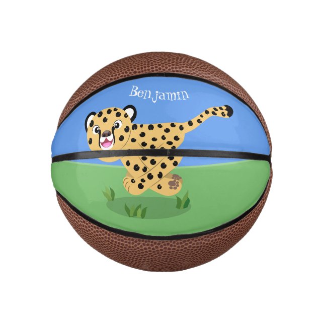 Cute baby cheetah running cartoon illustration mini basketball (Front)