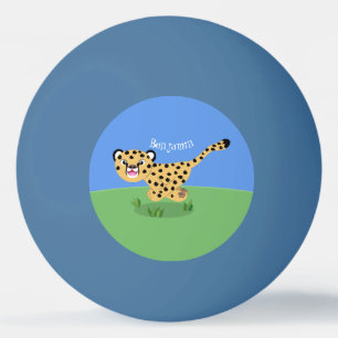 Cute baby cheetah running cartoon illustration ping pong ball