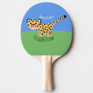 Cute baby cheetah running cartoon illustration ping pong paddle