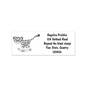 Cute baby cheetah running cartoon illustration  rubber stamp