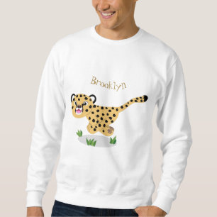 Cute baby cheetah running cartoon illustration sweatshirt