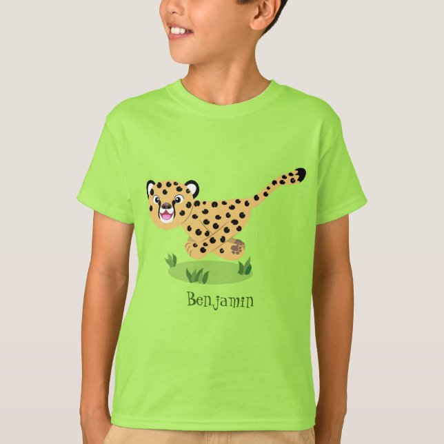 Cute baby cheetah running cartoon illustration T-Shirt (Front)