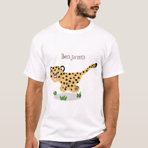 Cute baby cheetah running cartoon illustration T-Shirt