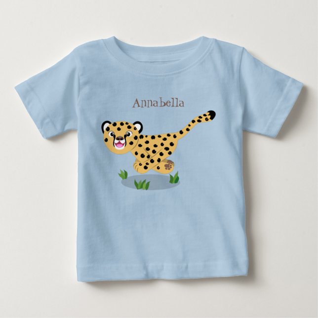 Cute baby cheetah running cartoon illustration T-Shirt (Front)