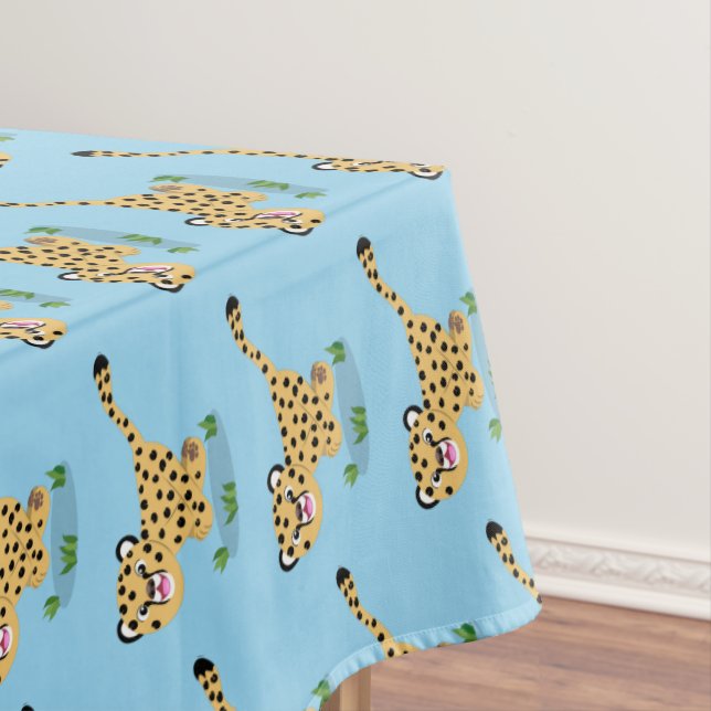 Cute baby cheetah running cartoon illustration tablecloth (In Situ)