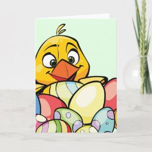 Cute Baby Chick and Easter Eggs Holiday Card