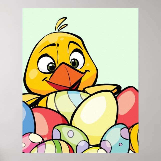 Cute Baby Chick and Easter Eggs Poster (Front)
