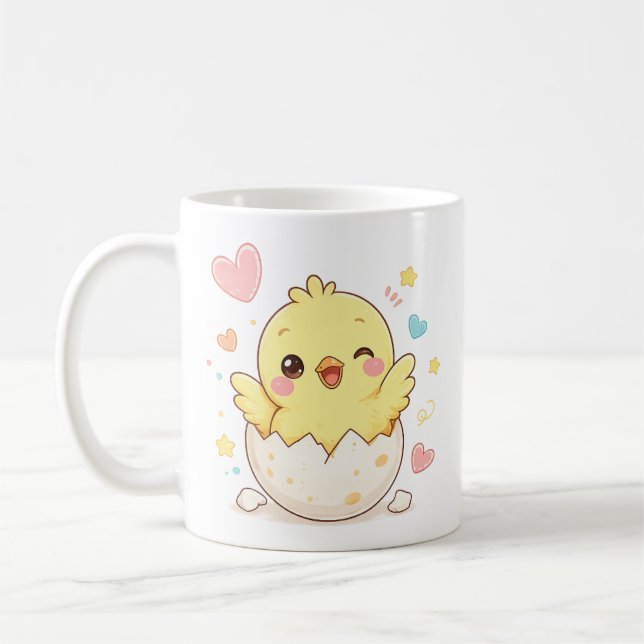 Cute Baby Chick Hatching from Egg Personalised Mug (Left)