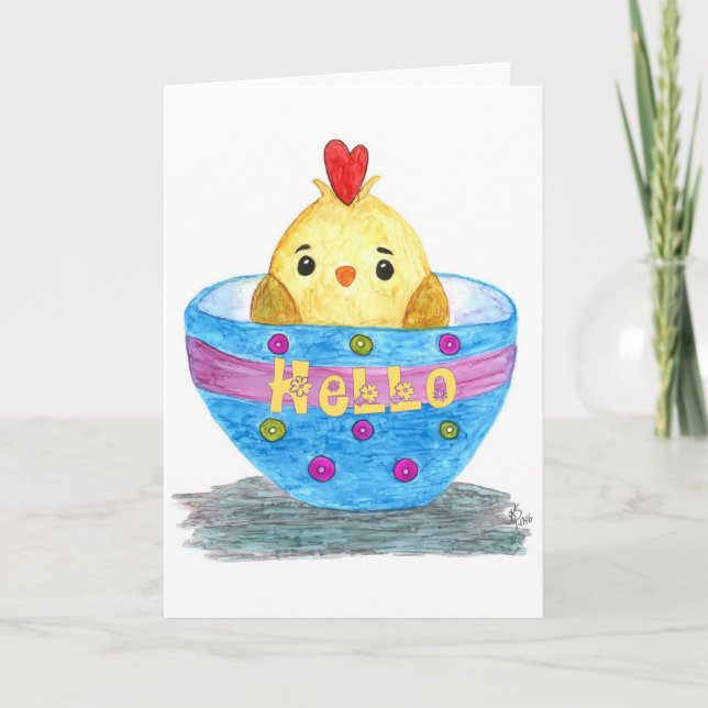  Cute Baby Chick Hello Greeting Card (Front)