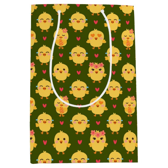 Cute Baby Chick Love with Hearts Medium Gift Bag (Front)