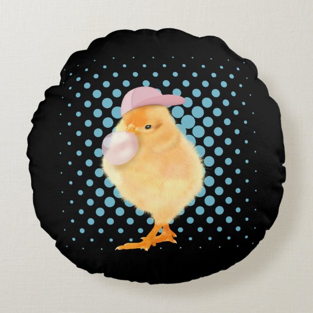 Cute Baby Chick Pink Bubblegum Round Cushion (Front)