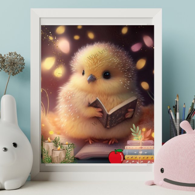 Cute Baby Chick reading a book Art Nursery Poster (Creator Uploaded)