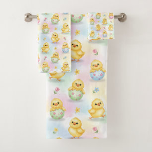 Cute Baby Chick Watercolor Easter Bath Towel Set