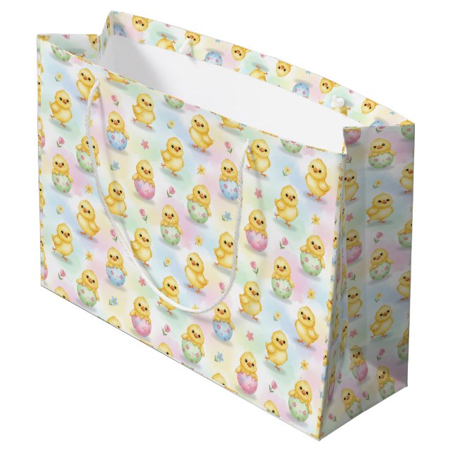 Cute Baby Chick Watercolor Easter Large Gift Bag (Back Angled)