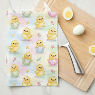 Cute Baby Chick Watercolor Easter Tea Towel