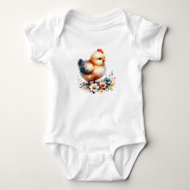 Cute Baby Chick with Flowers Bodysuit (Front)