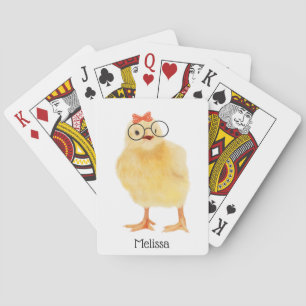 Cute Baby Chick With Glasses Playing Cards