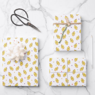 Cute Baby Chicks Hearts Kawaii Wrapping Paper Sheet
