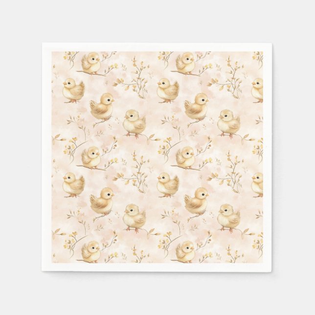 Cute Baby Chicks Pink Watercolor Pattern Napkin (Front)
