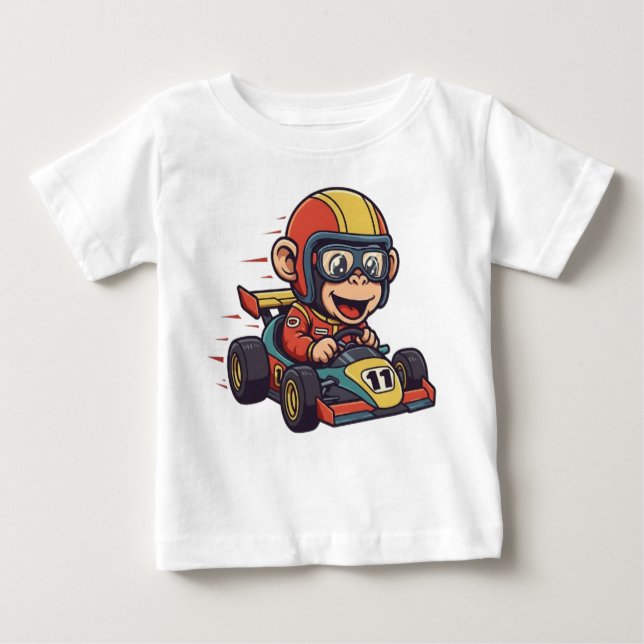 Cute Baby Chimp Race Car Driver T-Shirt (Front)