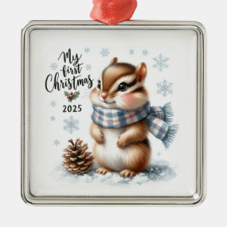 CUTE BABY CHIPMUNK FOR MY FIRST CHRISTMAS METAL TREE DECORATION