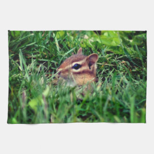 Cute Baby Chipmunk Peeking Wildlife  Tea Towel