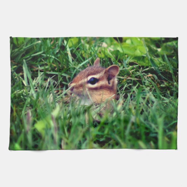 Cute Baby Chipmunk Peeking Wildlife  Tea Towel (Horizontal)