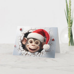 Cute Baby Christmas Animals 3D Monkey Greeting Card