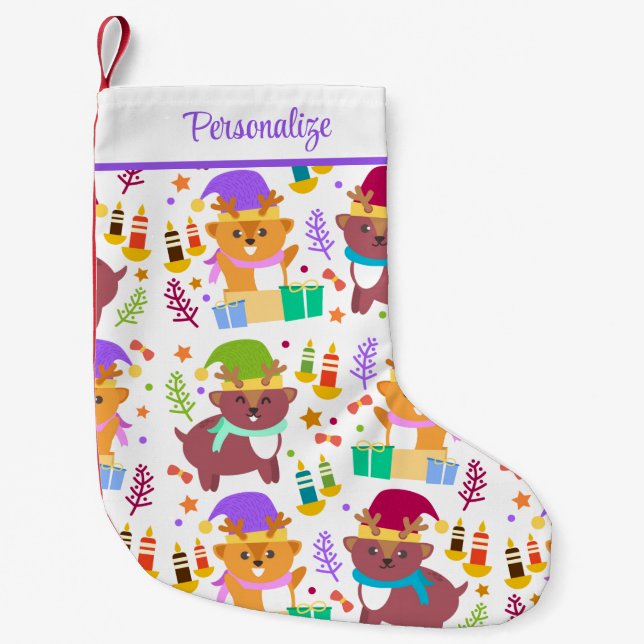 Cute Baby Christmas Animals Funny Cartoon Kids Small Christmas Stocking (Front)