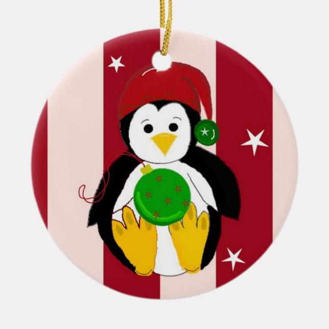 Cute Baby Christmas Penguin Ceramic Tree Decoration (Front)