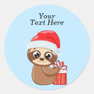 Cute Baby Christmas Sloth With Gift Classic Round  Sticker