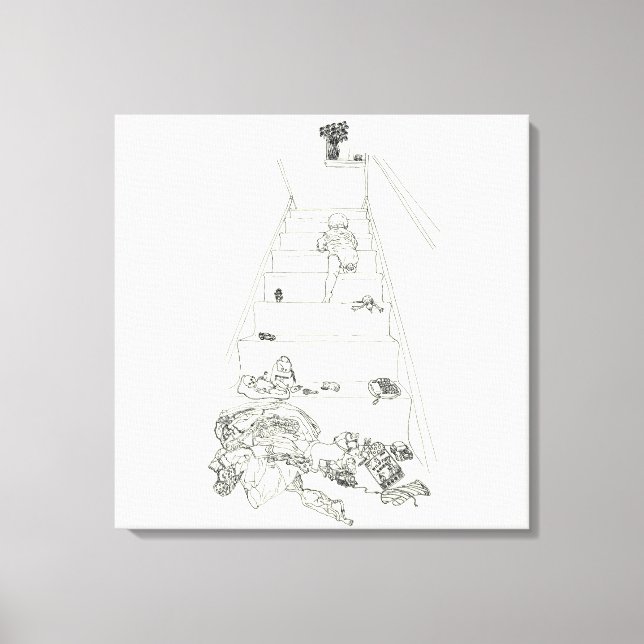 Cute Baby Climbing Stairs Funny Family Mess Art Canvas Print (Front)