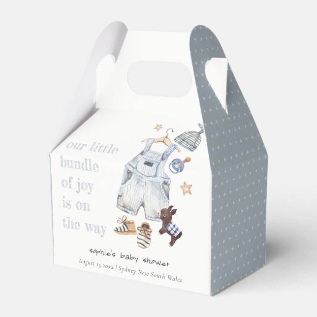 Cute Baby Clothes Essentials Blue Boy Baby Shower Favour Box (Front Side)