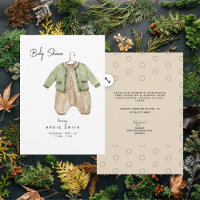 Cute Baby Clothes Green and Tan Shower Invitation