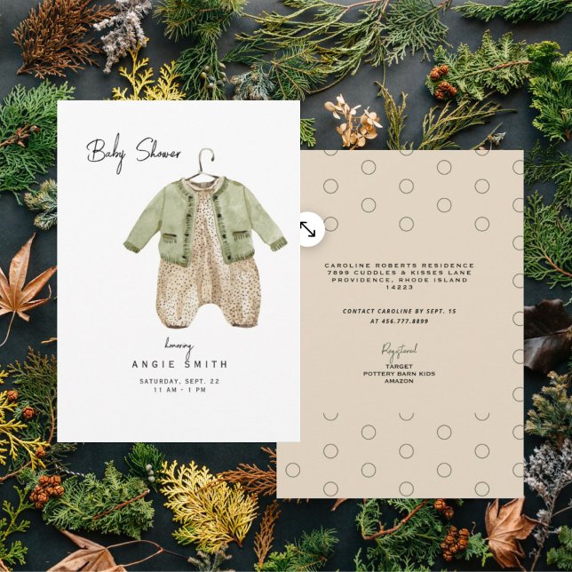Cute Baby Clothes Green and Tan Shower  Invitation (Creator Uploaded)