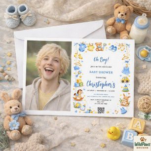 Cute Baby Clothes & Toys Boy Baby Shower photo Invitation