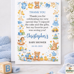 Cute Baby Clothes & Toys Boy Baby Shower Thank You Card