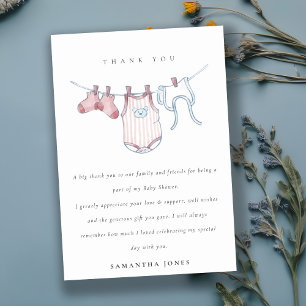 Cute Baby Clothesline Pink Blush Girl Baby Shower Thank You Card