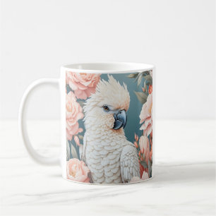 Cute Baby Cockatoo Parrot Soft Pink Flowers Coffee Mug