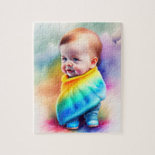 Cute Baby Colourful Rainbow Fantasy Watercolor Jigsaw Puzzle