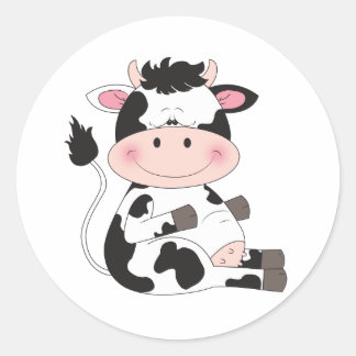 Cute Baby Cow Cartoon Classic Round Sticker