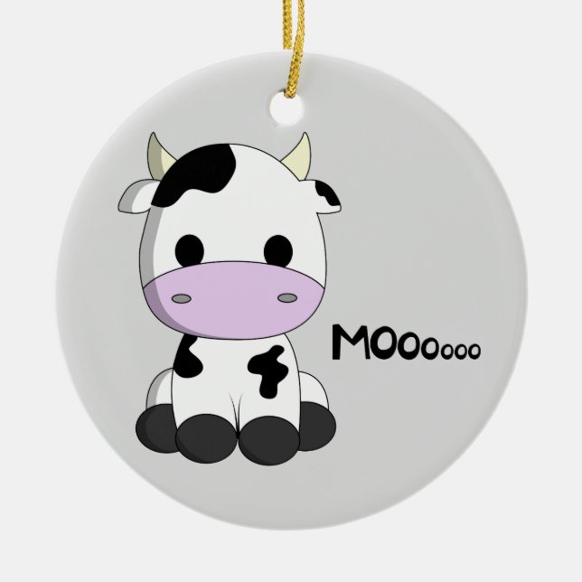 Cute baby cow cartoon kids ceramic tree decoration (Front)