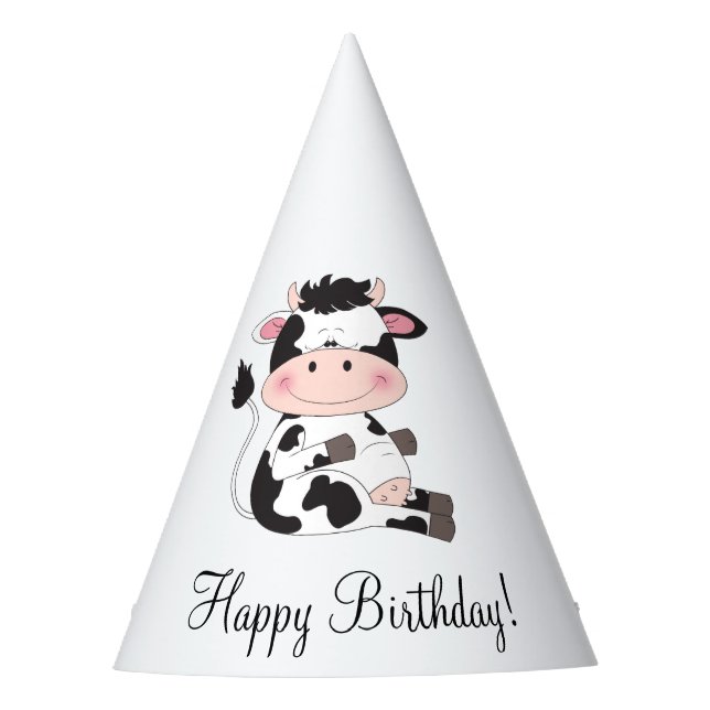 Cute Baby Cow Cartoon Party Hat (Front)
