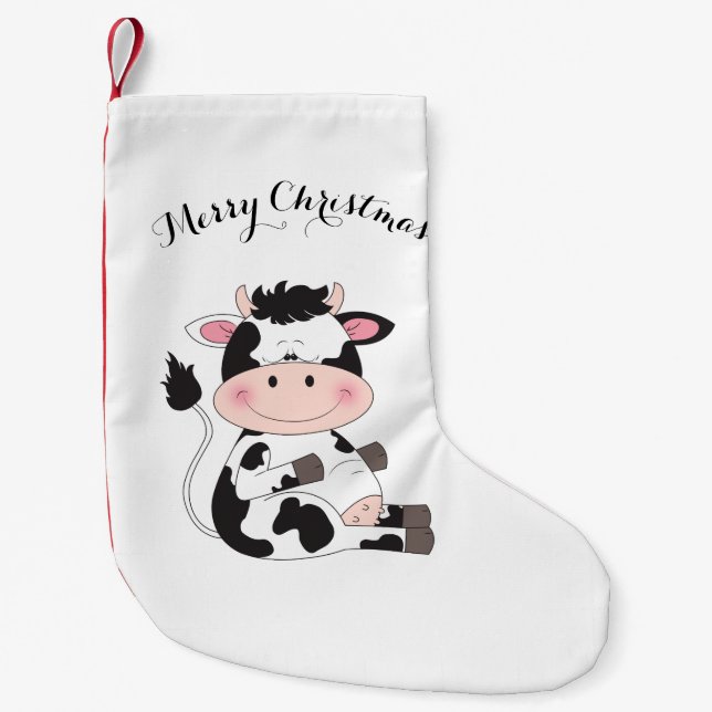 Cute Baby Cow Cartoon Small Christmas Stocking (Front)
