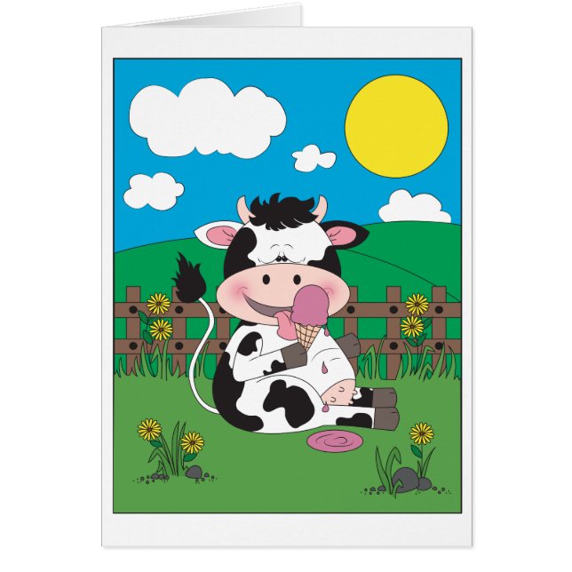Cute Baby Cow Cartoon With His Favourite Treat (Front)