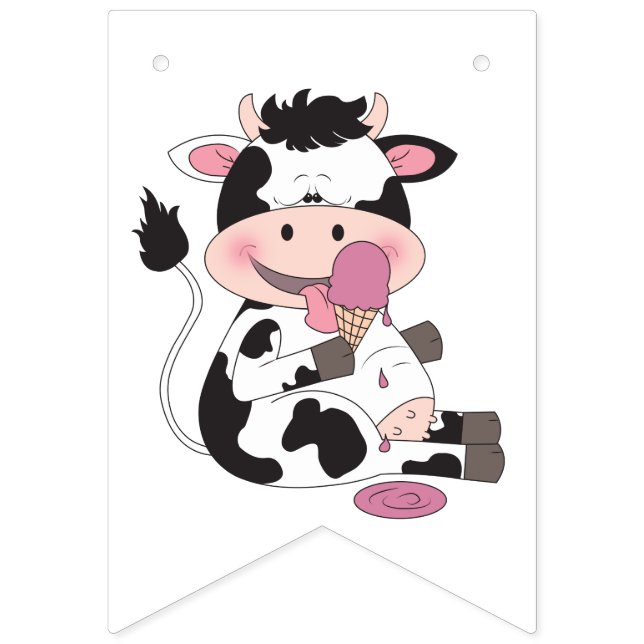 Cute Baby Cow Cartoon With His Favourite Treat Bunting (First Flag)