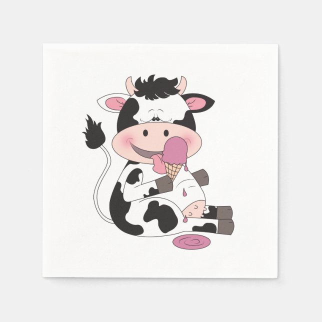 Cute Baby Cow Cartoon With His Favourite Treat Napkin (Front)