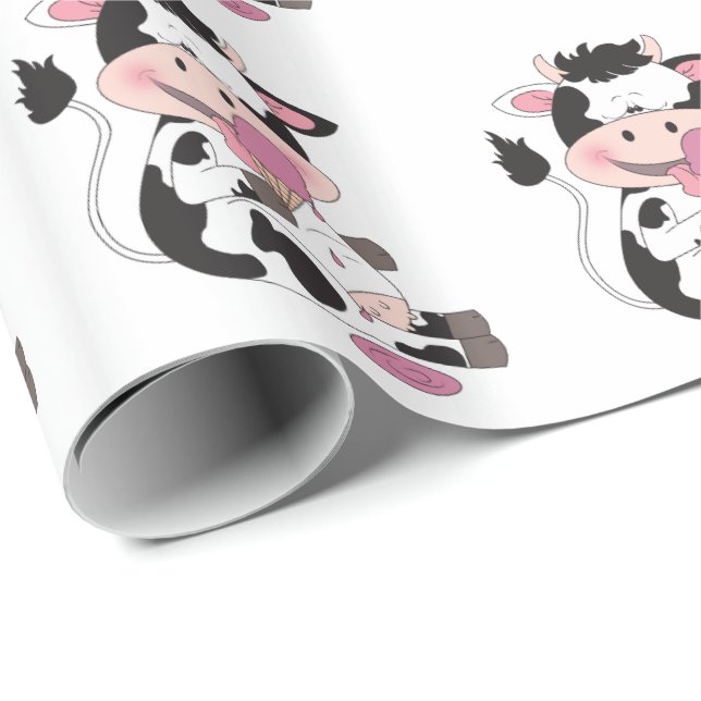Cute Baby Cow Cartoon With His Favourite Treat Wrapping Paper (Roll Corner)