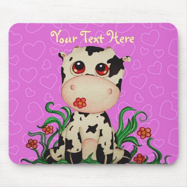 Cute Baby Cow Customisable Mousepad (Front)