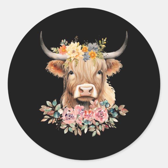 Cute Baby Cow Flower Christmas Classic Round Sticker (Front)